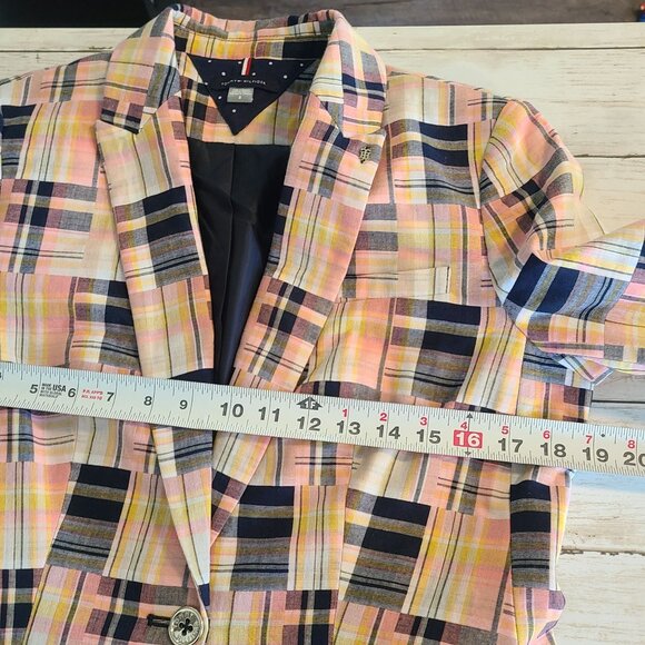 Tommy Hilfiger Patchwork Plaid Blazer Jacket Elbow Patches 8 Preppy Acadamia - Picture 6 of 9
